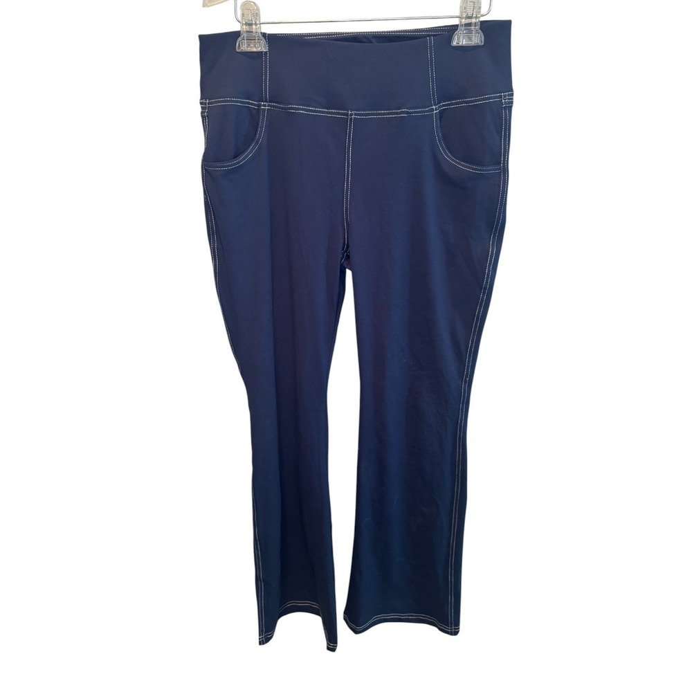 Vooveeya Womens Navy Blue Yoga Pants Contrast Stitch Activewear 2XL NEW